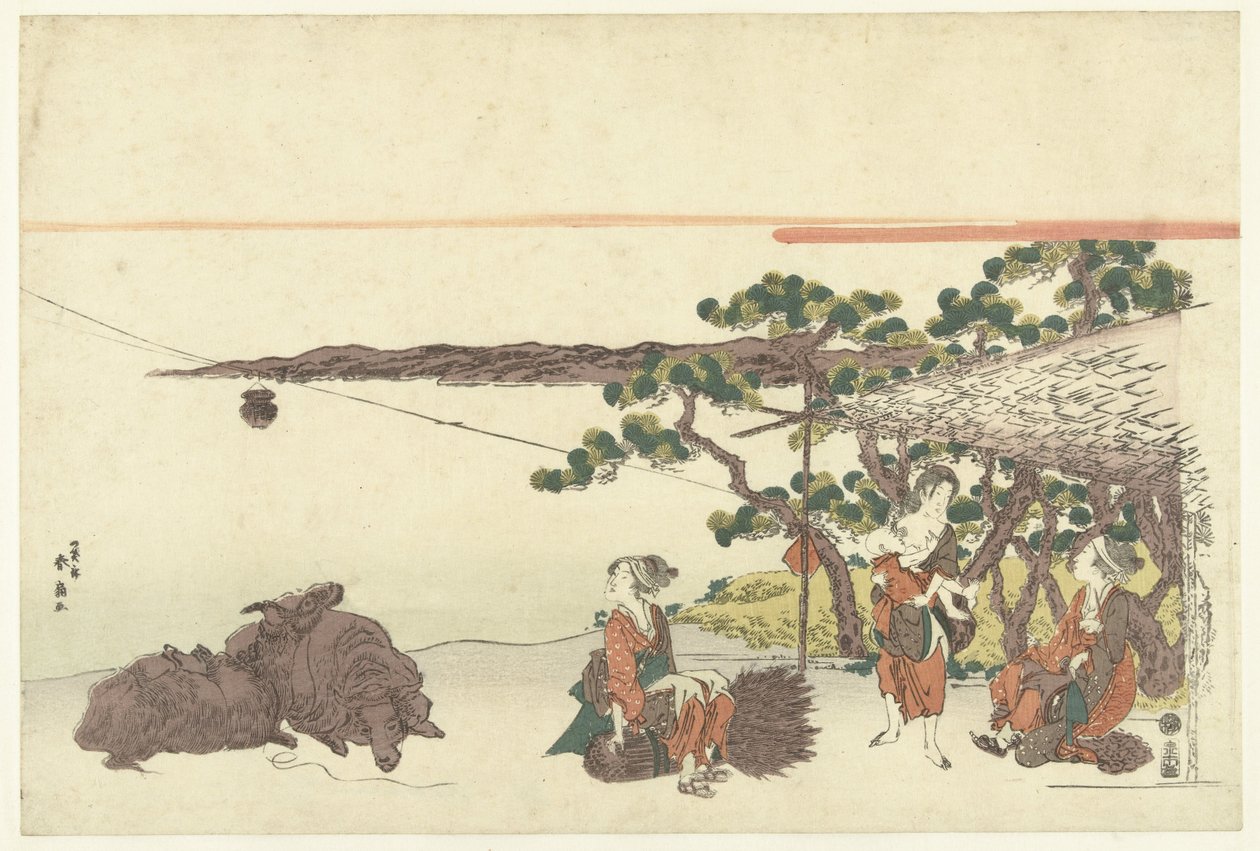 Kadınlar bir göl kenarında by Katsukawa Shunsen