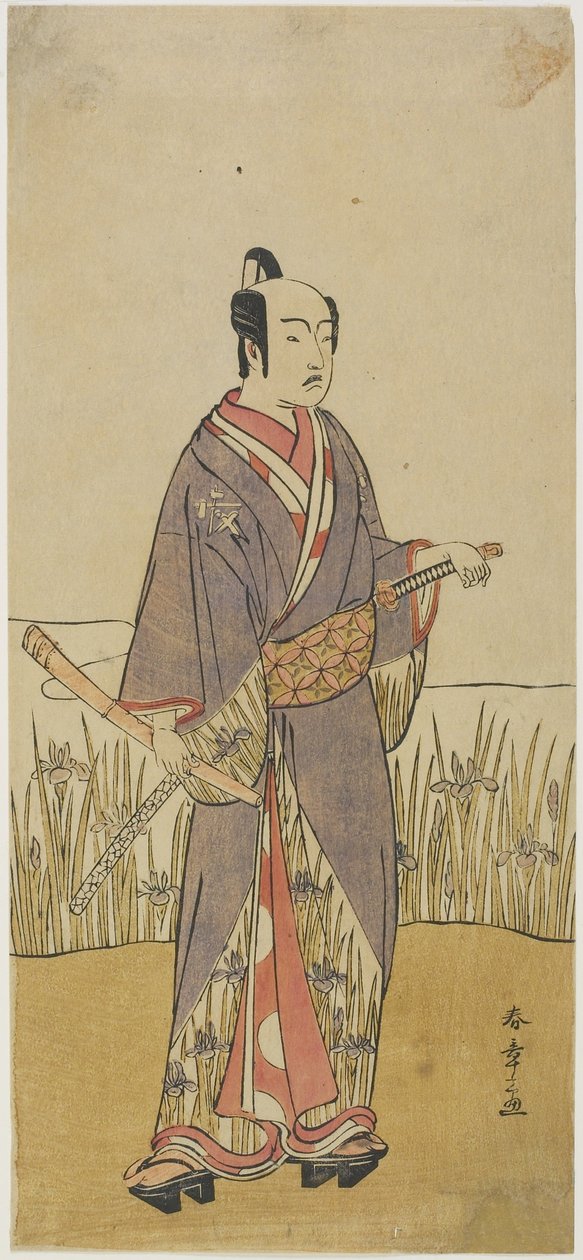 (Samuray Rolünde Bambu Flüt Tutan Oyuncu) by Katsukawa Shunsho