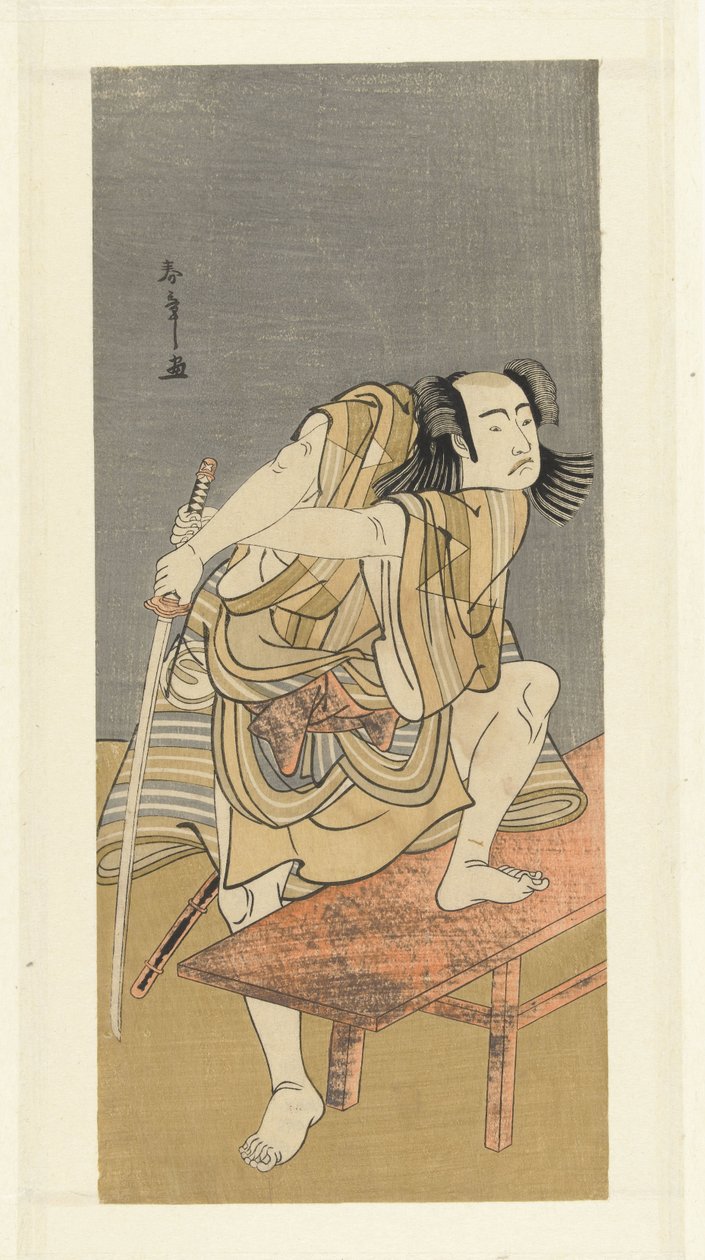 Aktör Sawamura Sojuro III dövüşe hazırlanıyor by Katsukawa Shunsho