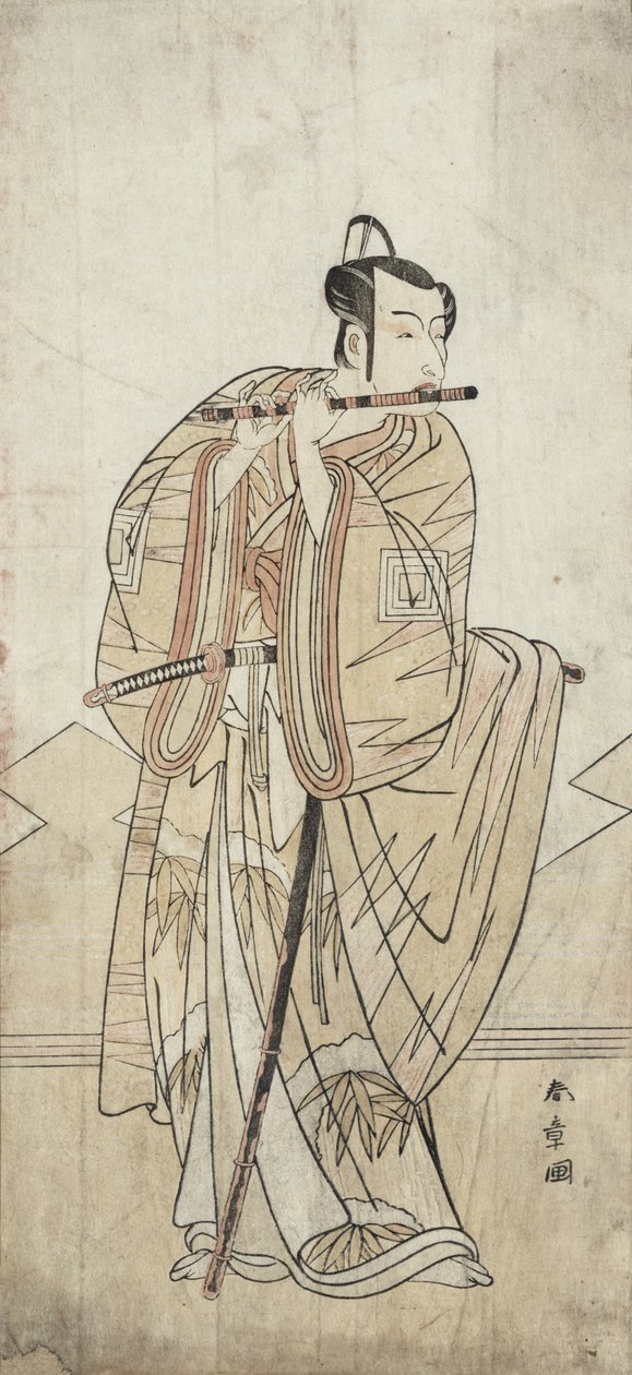 Flüt Çalan Bir Aktör (tahta baskı) by Katsukawa Shunsho