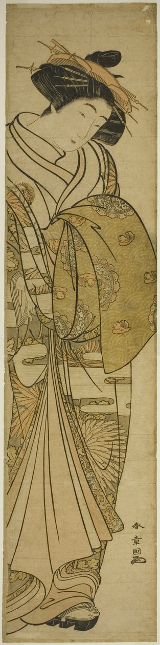 Nezaket Krizantem Desenli Kimono Giyen by Katsukawa Shunsho