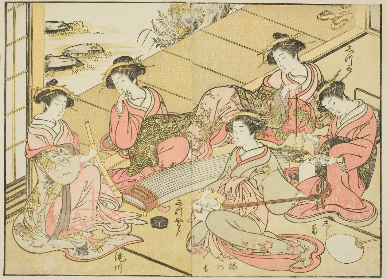 "Zevk Yerlerinin Güzel Kadınlarının Aynası (Seiro bijin awase sugata kagami)" kitabından Tamaya'nın Nezaketleri, cilt. 1 by Katsukawa Shunsho