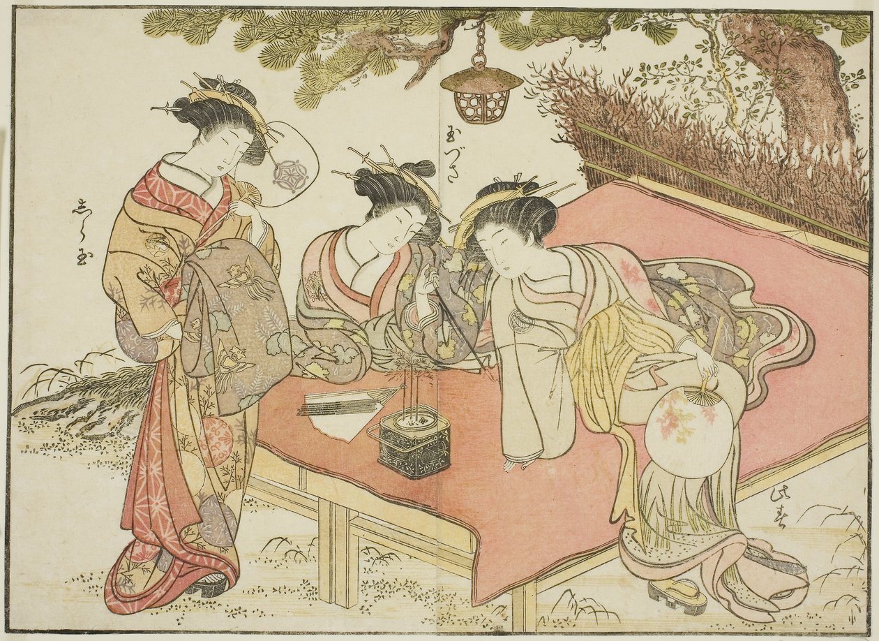 Yadaya'nın Fahişeleri, "Zevk Bölgesinin Güzel Kadınlarının Aynası (Seiro bijin awase sugata kagami)" kitabından by Katsukawa Shunsho