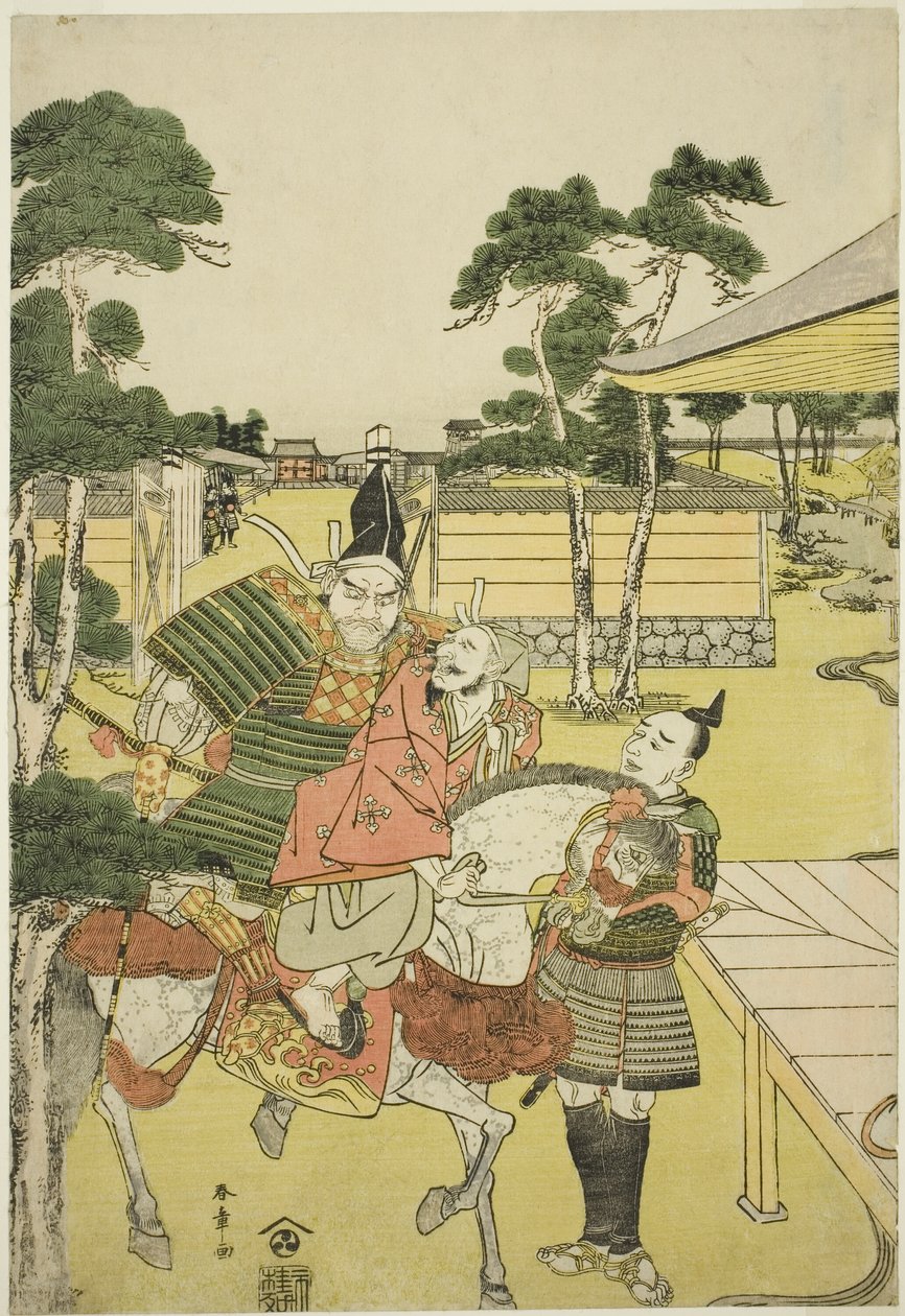 Musashicho Benkei B Hayashi gs Taeka p arkadaşı d ve Sabo erken ilkbahar ve Yoshitsune üyesi Tae Py Horikawa site figürü Kayan-iki resim devam ediyor by Katsukawa Shunsho