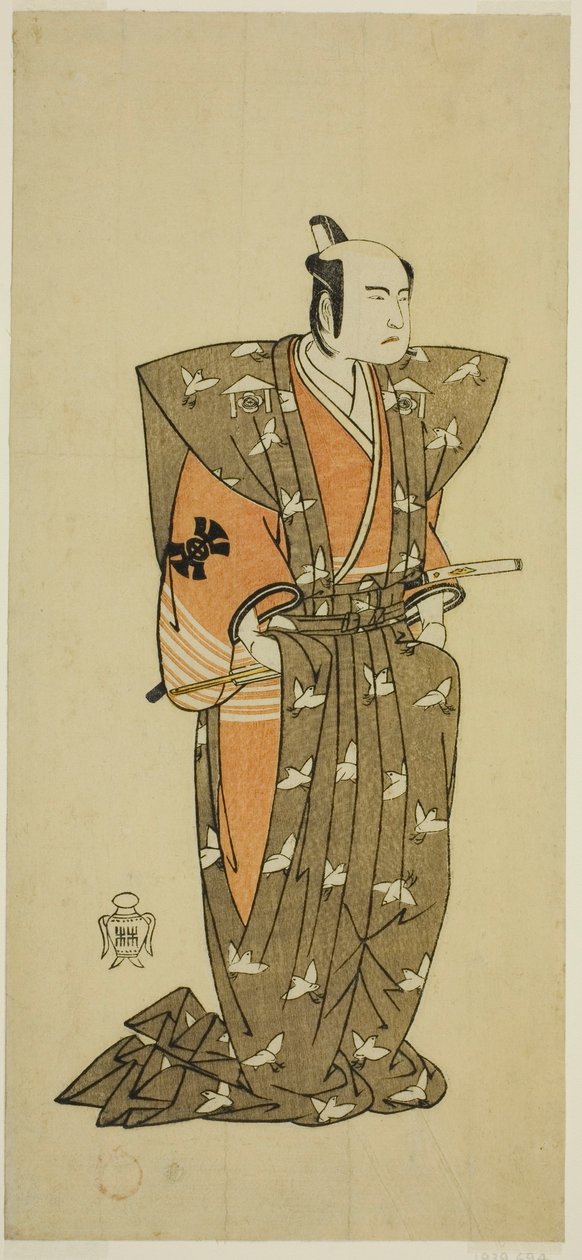 Aktör Bando Mitsugoro I Soga no Juro Sukenari olarak (?) Oyunda Shuen Soga Omugaeshi (?), Ichimura Tiyatrosu