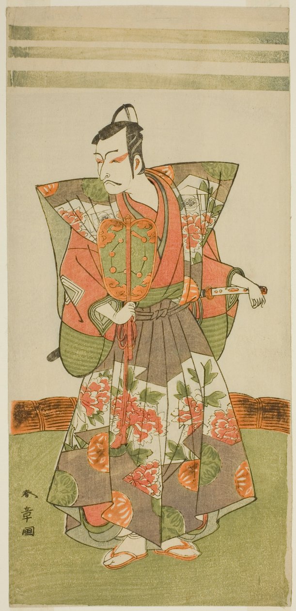 Tee c ve r Ichikawa Dan Juro V Kudo Kaneishi üyesi Tee Izu Goyomi oyunun Yılbaşı, Performe d Atte Morita Tee r üyesi Tee Venth Gate th, 1772 by Katsukawa Shunsho