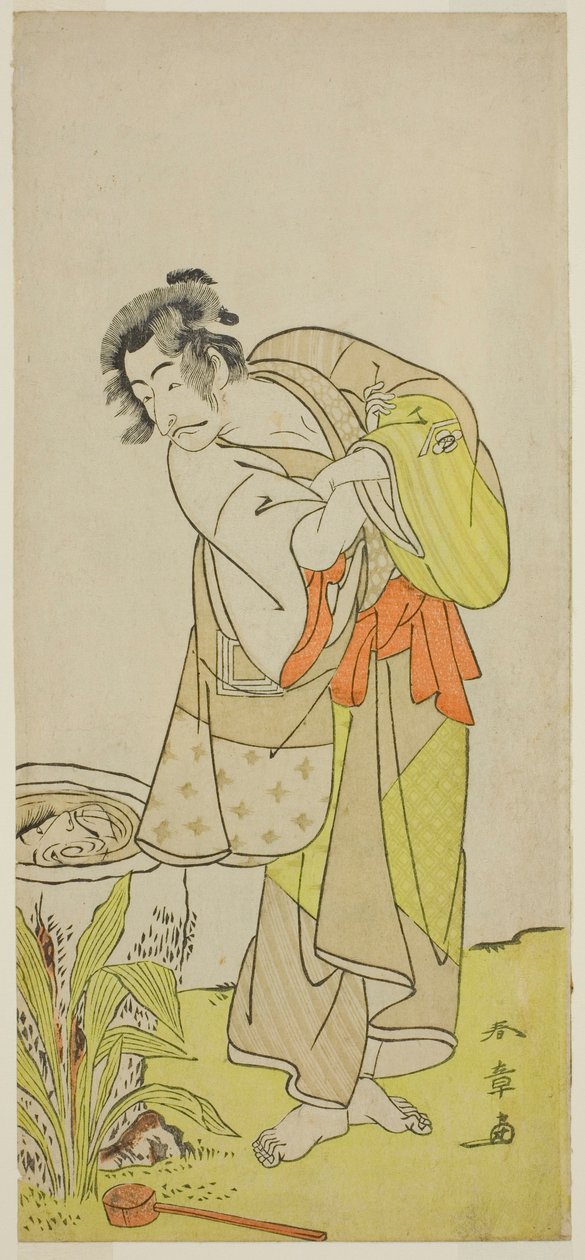 Aktör Ichikawa Danjuro V Soga no Dozaburo olarak (?) Oyunda Shida Yuzuriha Horai Soga (?), Morita Tiyatrosu'nda (?) Gösterilen İlk Ay, 1775 (?) by Katsukawa Shunsho