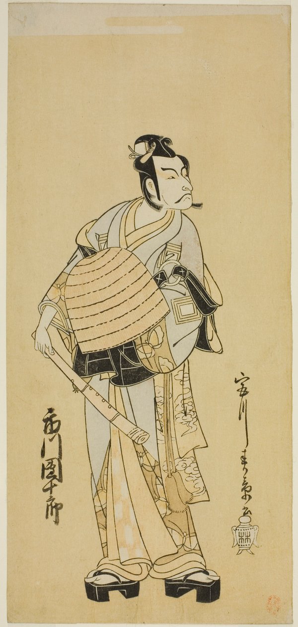 Aktör Ichikawa Danjuro V Soga no Goro olarak Sakai-cho Soga Nendaiki Oyununda Komuso Kılığında, Nakamura Tiyatrosu