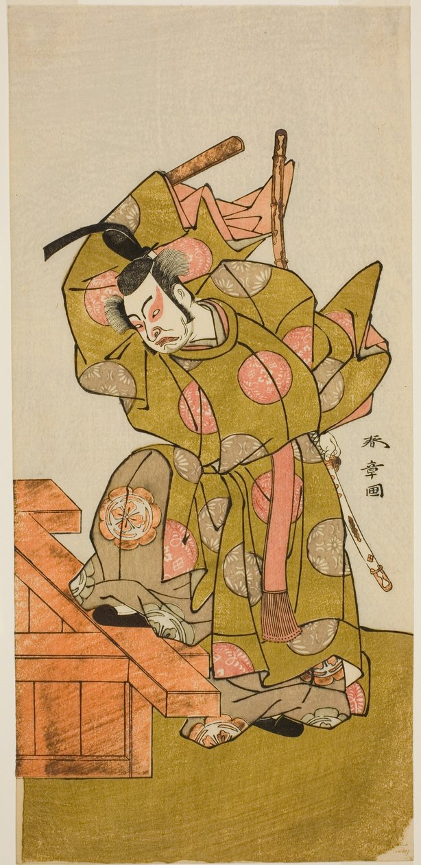 Aktör Ichimura Uzaemon IX, Play Sugata no Hana Yuki no Kuronushi'de Otomo no Kuronushi rolünde, Ichimura Tiyatrosu'nda On Birinci Ayda Gösterilen, 1776 by Katsukawa Shunsho