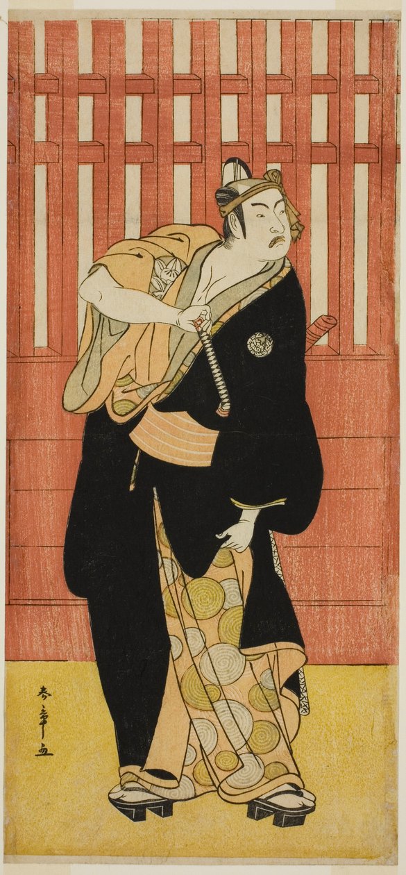 Aktör Ichimura Uzaemon IX Soga no Goro Tokimune olarak Sukeroku Yukari no Edo-zakura Oyununda Agemaki no Sukeroku kılığında, Beşinci Ayda Ichimura Tiyatrosu