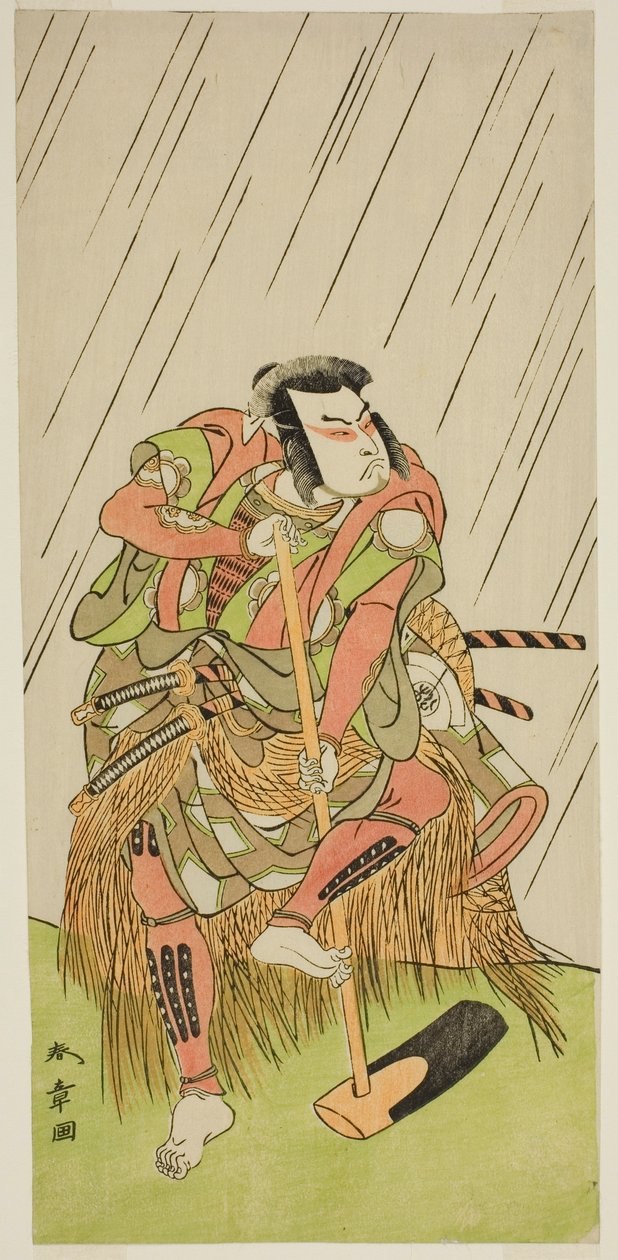 Aktör Onoe Matsusuke I, Nakaomi Katsumi rolünde Çiftçi Datta no Nizo kılığında, Shitenno-ji Nobori Kuyo Oyununda, Ichimura Tiyatrosu