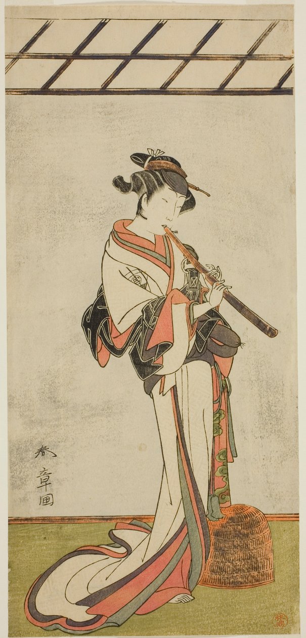 Aktör Onoe Tamizo I Oiso no Tora veya Kewaizaka no Shosho olarak, Kadın Komusu Kılığında (?), Oyun Yui Kanoko Date-zome Soga'da (?), Ichimura Tiyatrosu'nda (?) İlk Ayda Gösterilen, 1774 (?) by Katsukawa Shunsho