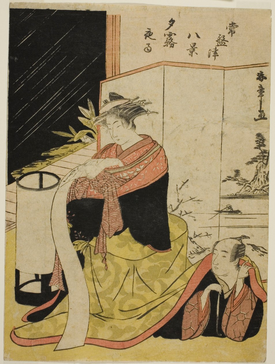 Fahişe Yugiri ve Sevgilisi Fujiya Izaemon, "Tokiwazu Hakkei" dizisinden by Katsukawa Shunsho