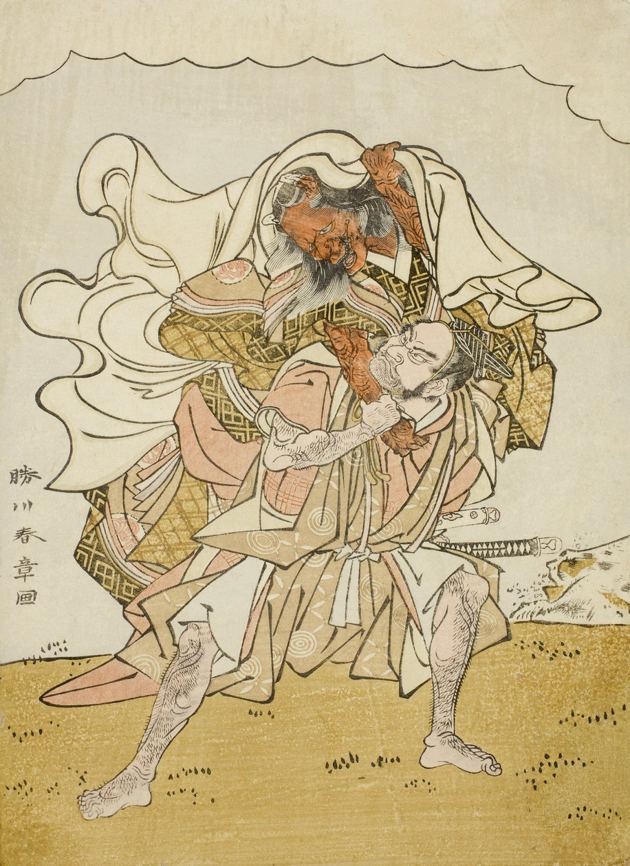 Sırtında Dişi Bir İblis Taşıyan Savaşçı Omori Hikoshichi, c.1772 (renkli tahta baskı; chuban) by Katsukawa Shunsho