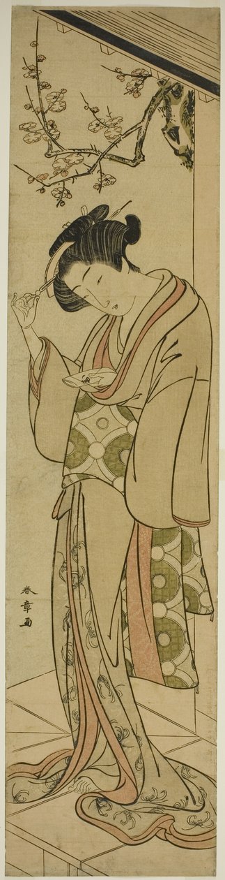 Verandadaki Kadın Bir Aşk Mektubu Açmak Üzere by Katsukawa Shunsho