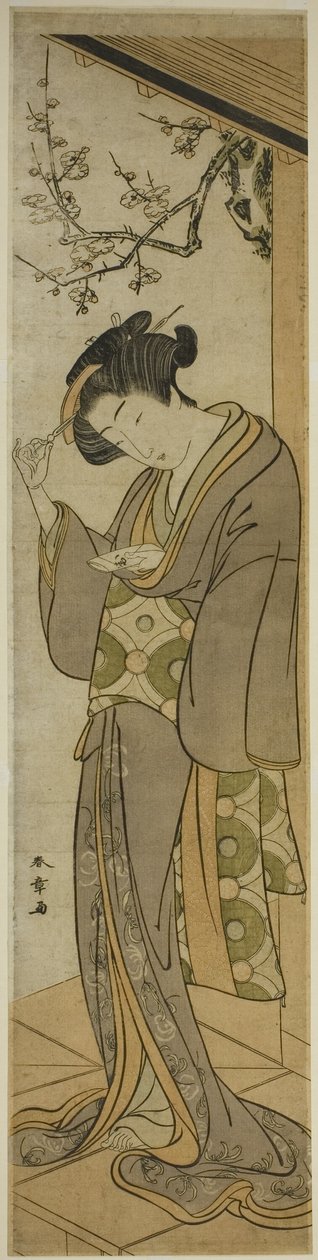 Verandadaki Kadın Bir Mektubu Açmak üzere by Katsukawa Shunsho