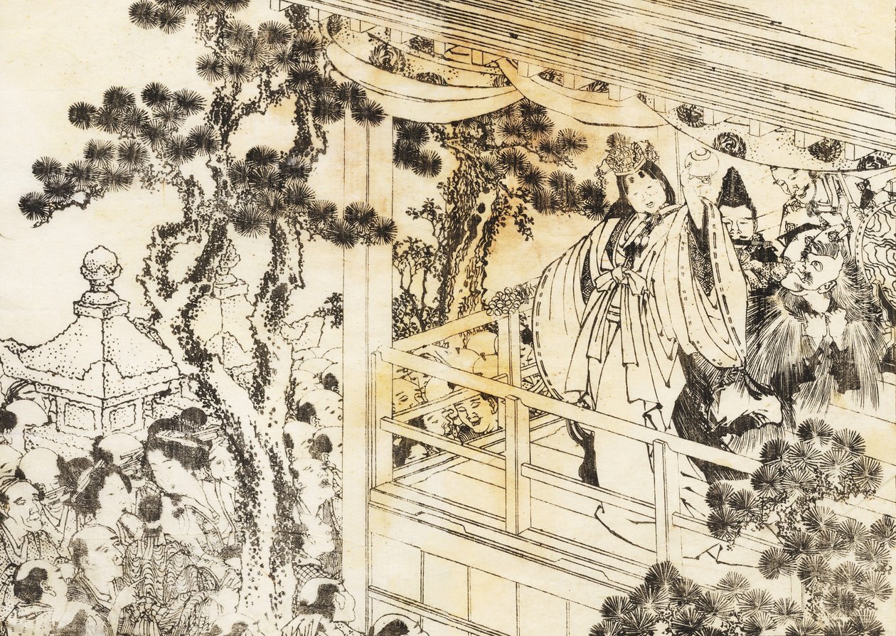 Bir şinto tapınağı dansından bir sahne by Katsushika Hokusai
