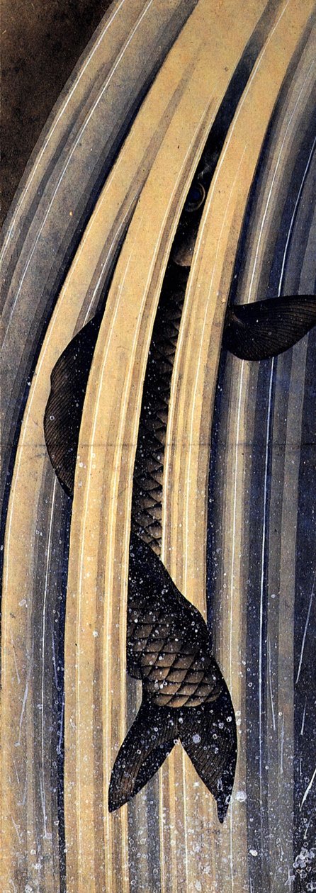Bir çağlayan yukarı sıçrayan sazan by Katsushika Hokusai