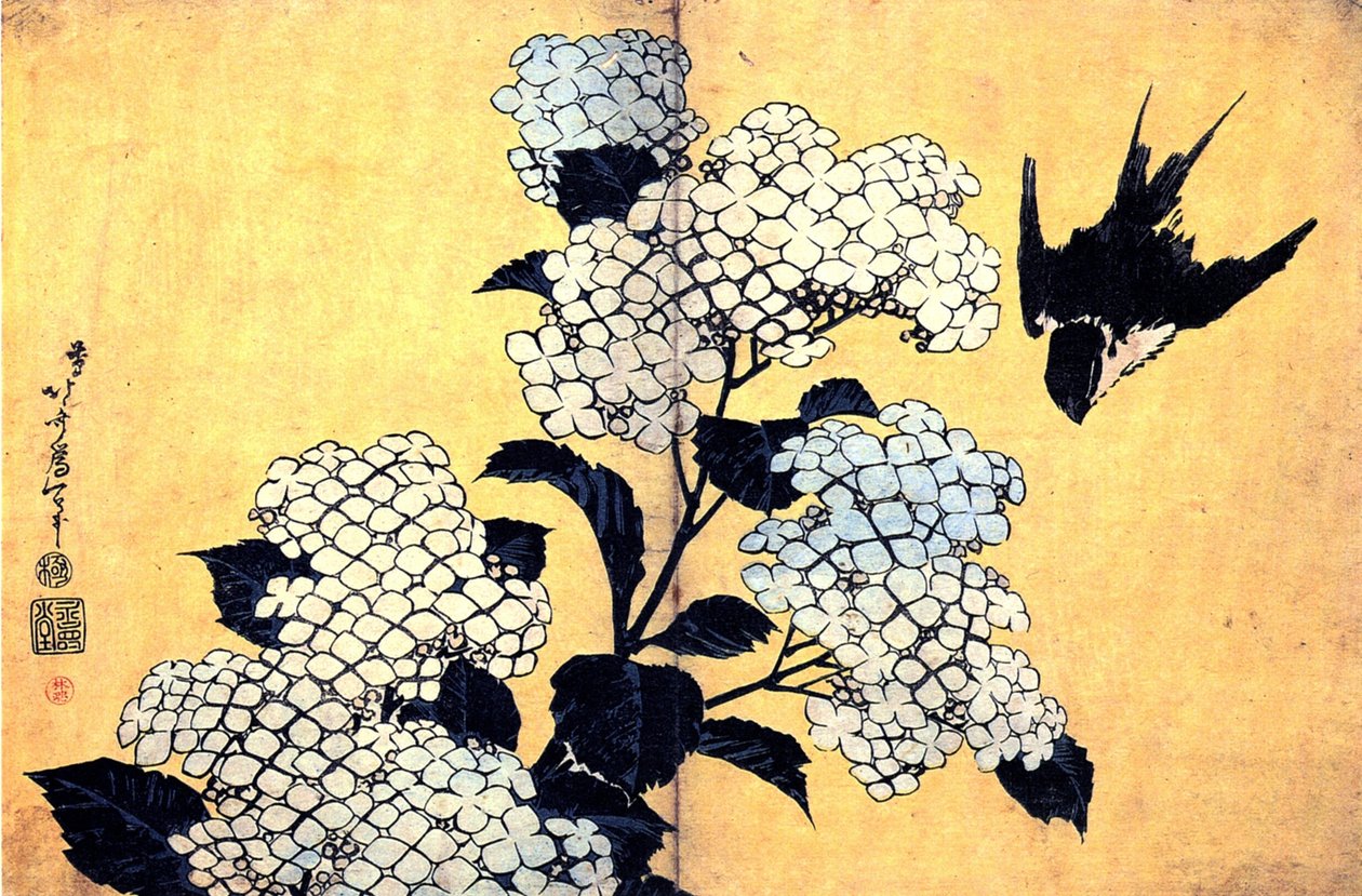 Ortanca ve Kırlangıç by Katsushika Hokusai