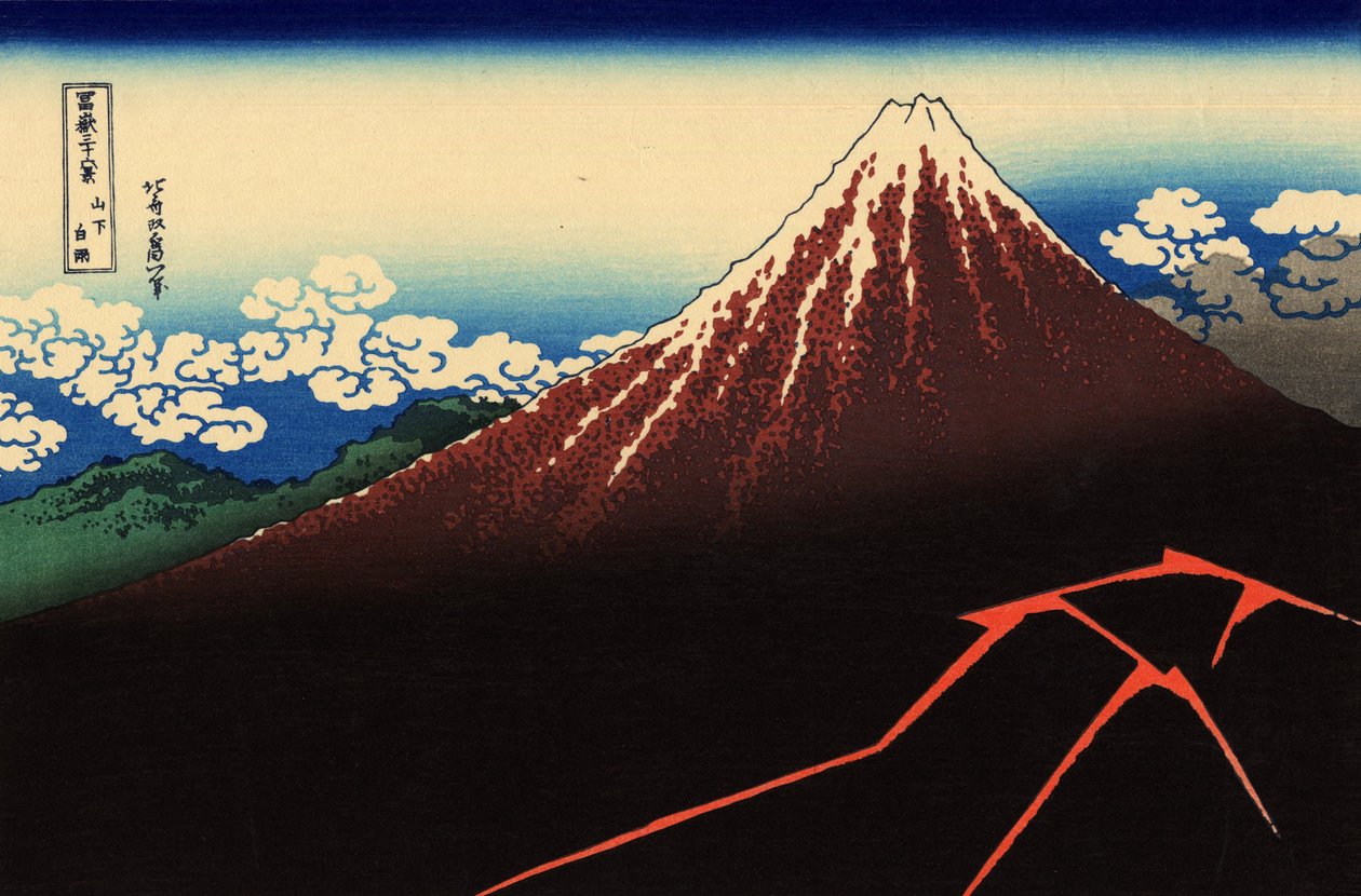 Zirvenin altında yağmur fırtınası by Katsushika Hokusai
