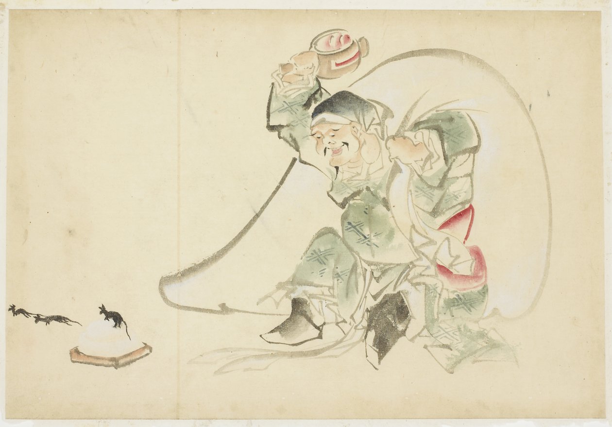 Daikoku, Büyüsüyle Mutluluk Tanrısı tokmak by Katsushika (school of) Hokusai