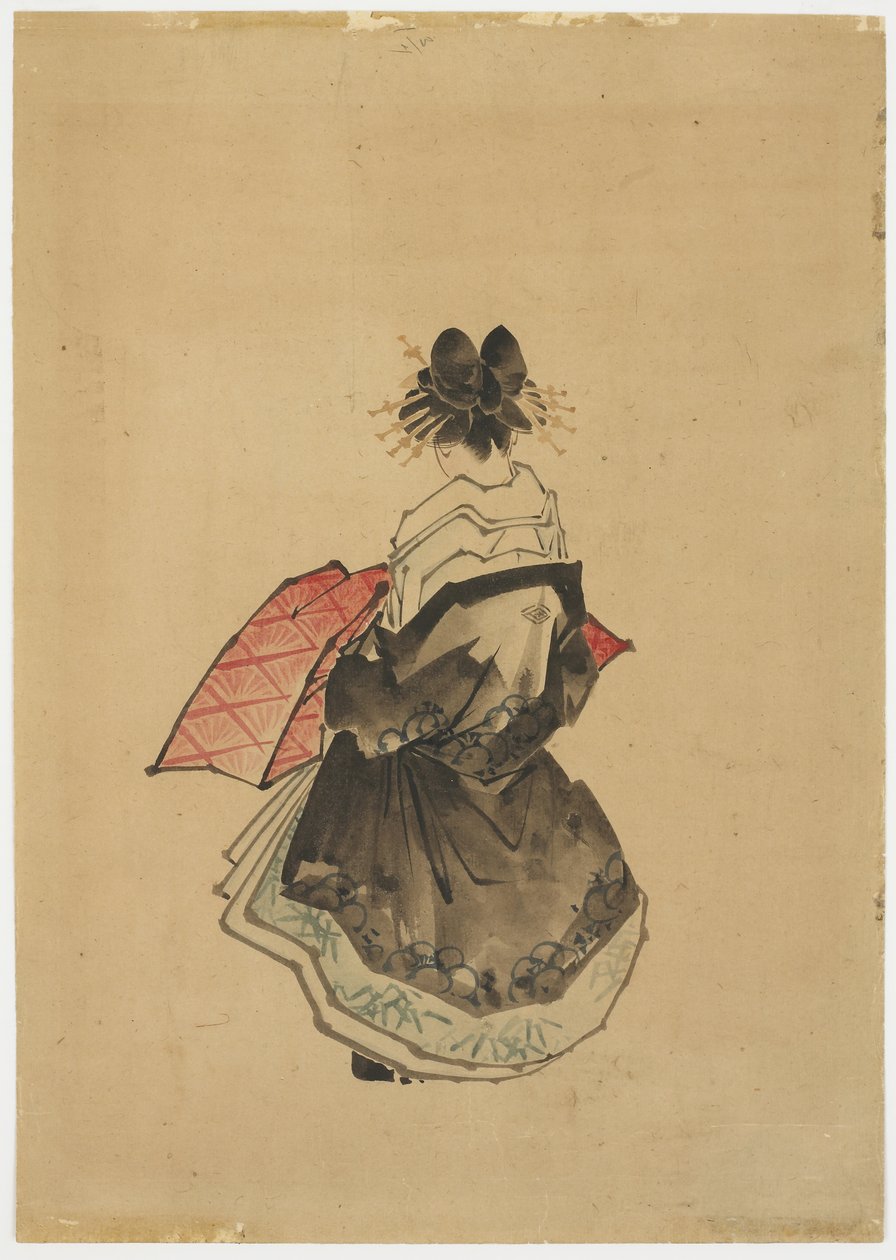 Elegant Beauty (An Oiran), c.1850 (kağıt üzerine mürekkep ve renkli) by Katsushika (school of) Hokusai