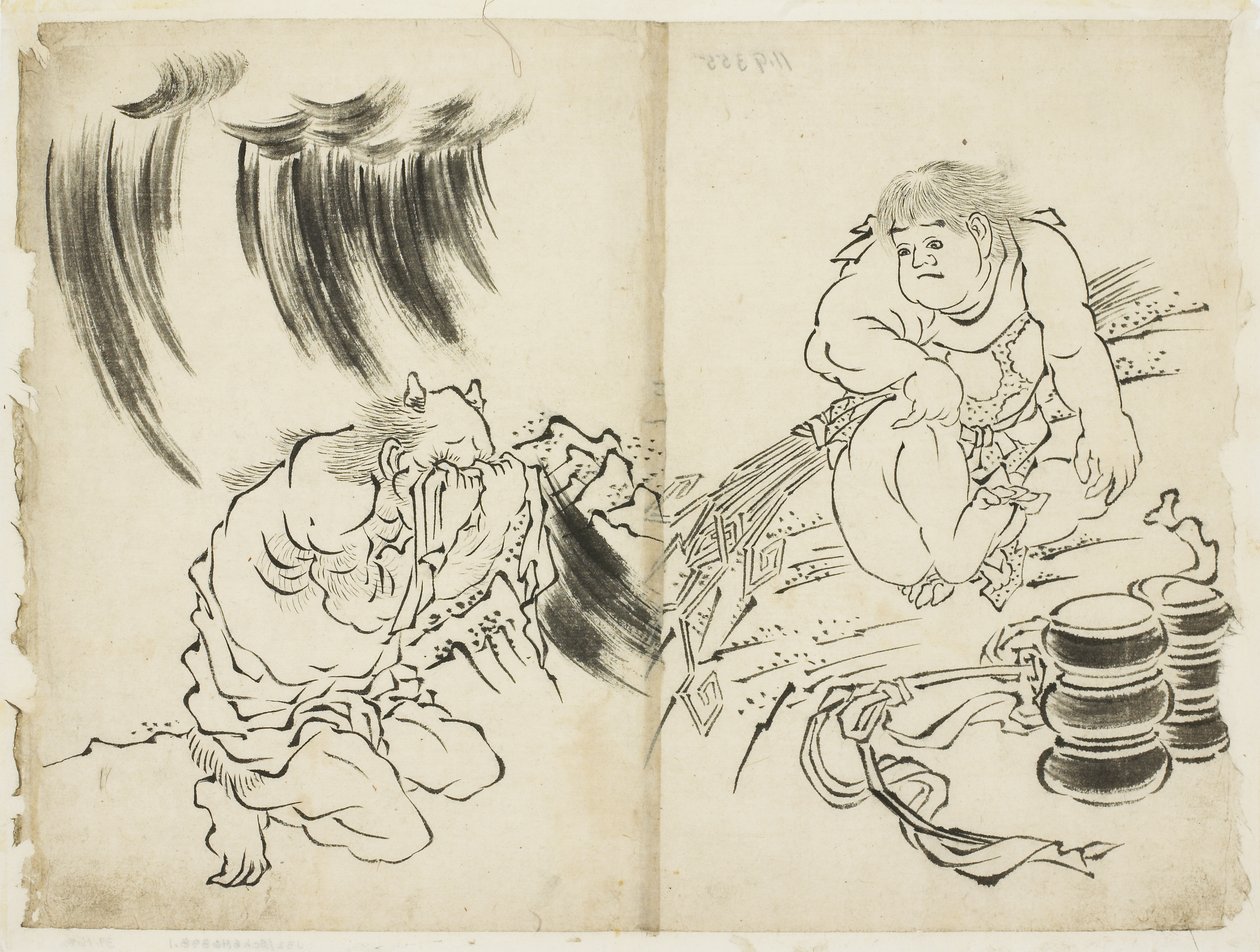 Fırtınanın Kintaro ile Kişileştirilmesi ve Ağlayan Oni, c.1815-1849 (kağıt üzerine mürekkep) by Katsushika (school of) Hokusai
