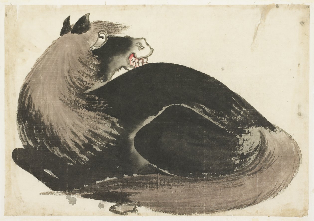 uzanmış at by Katsushika (school of) Hokusai