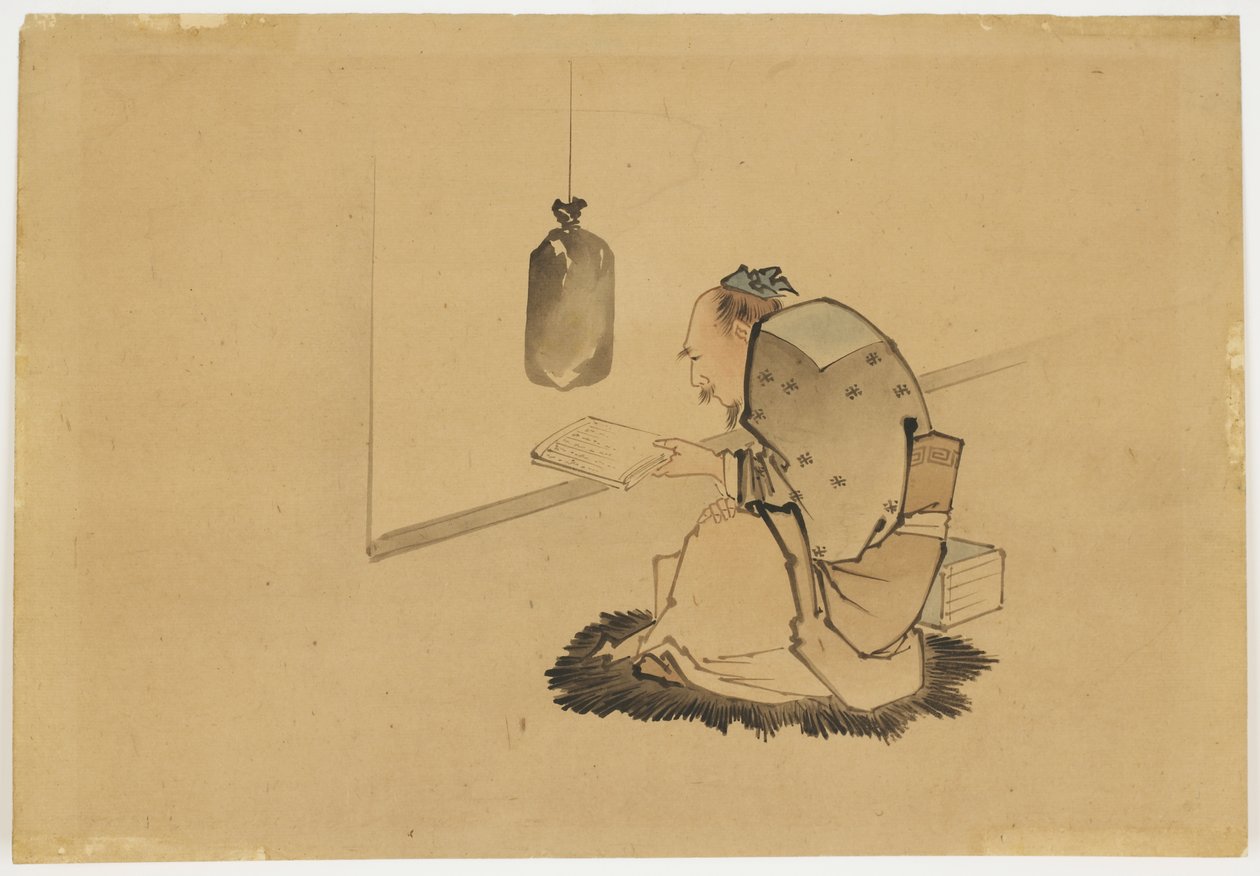 Bir Pencerede Akademik Okuma, c.1850 (kağıt üzerinde mürekkep ve renk) by Katsushika (school of) Hokusai
