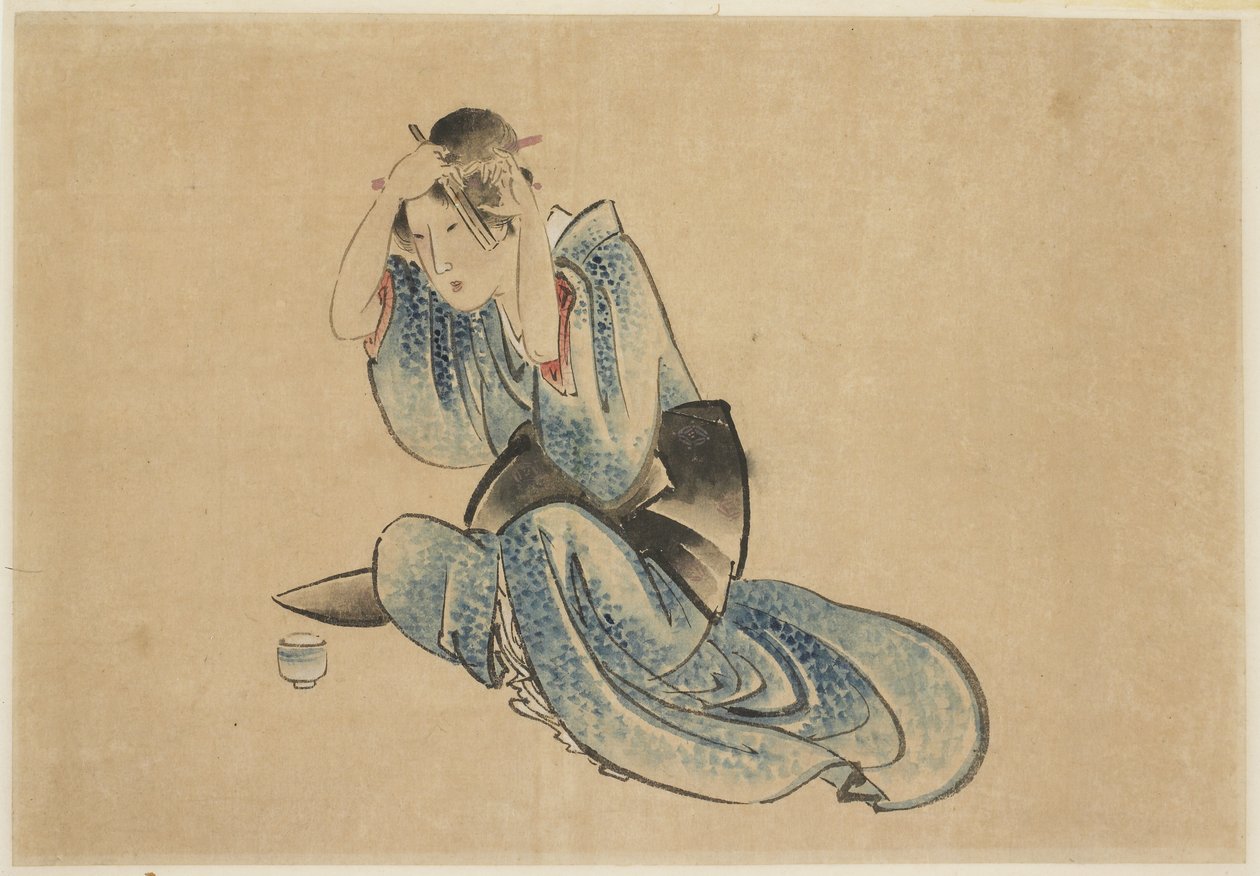 Oturan Bayan Tuvaletinde by Katsushika (school of) Hokusai