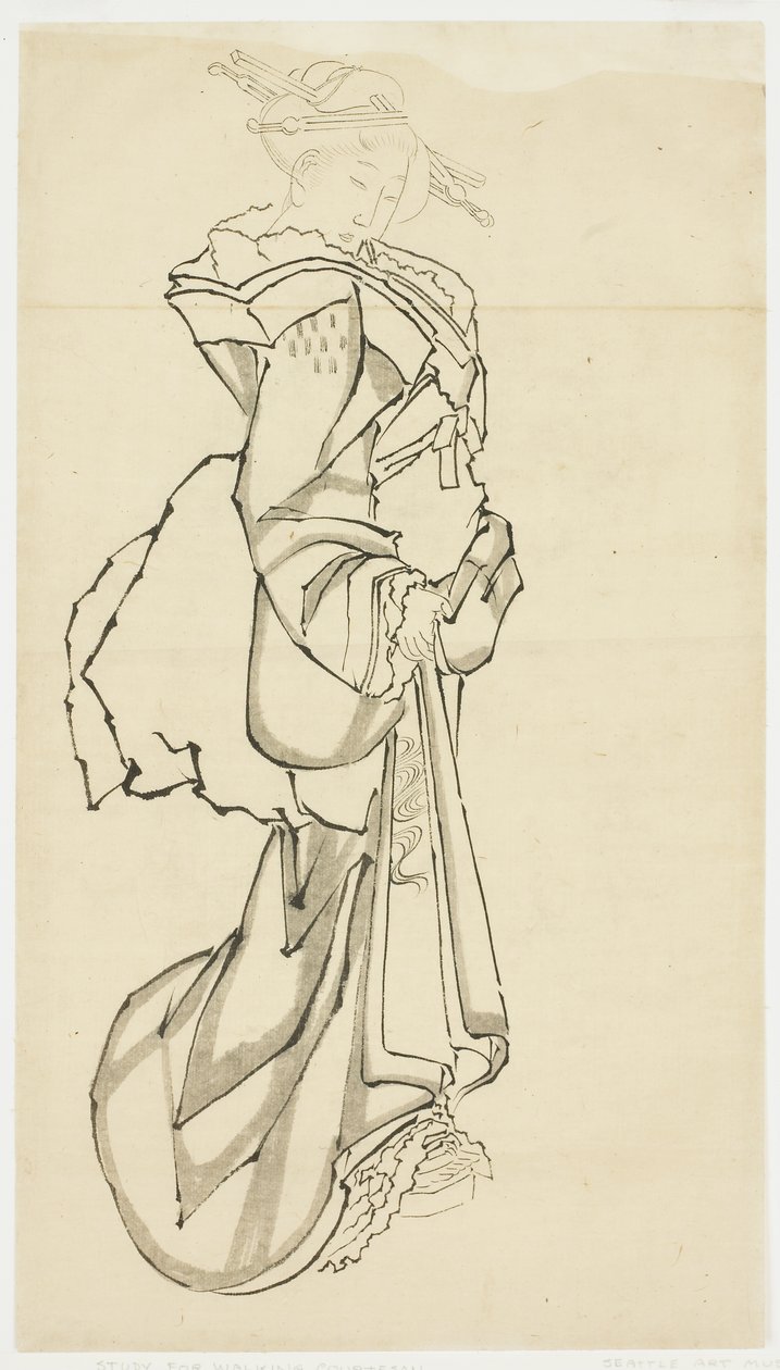 Walking Courtesan (çalışma), c.1815-1849 (kağıt üzerine mürekkep by Katsushika (school of) Hokusai