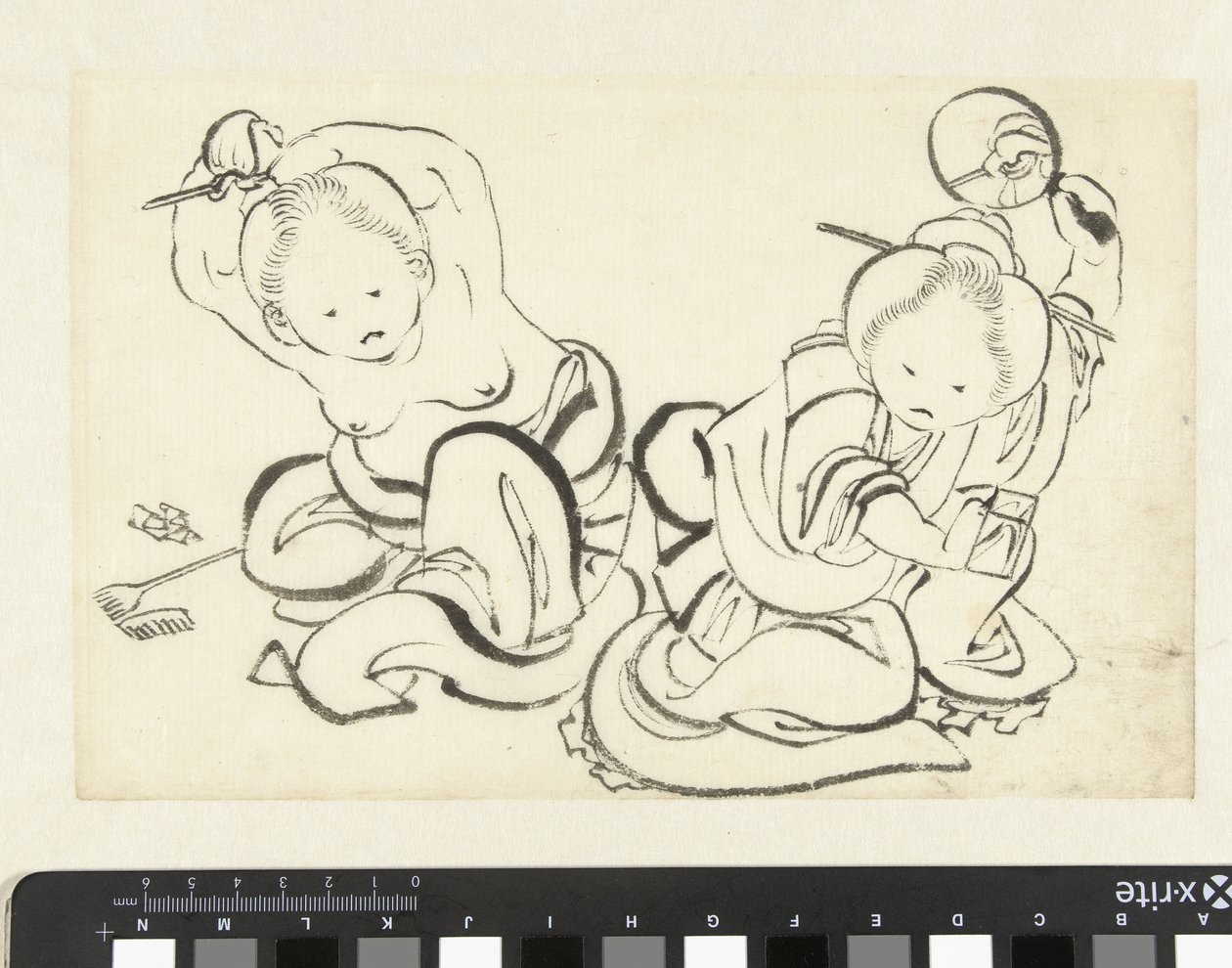 İki kadın saçlarını kestiriyor by attributed to Katsushika Hokusai
