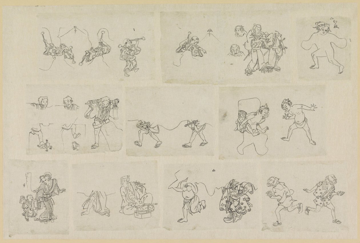İnsanların on bir farklı temsili by Katsushika Hokusai (possibly)