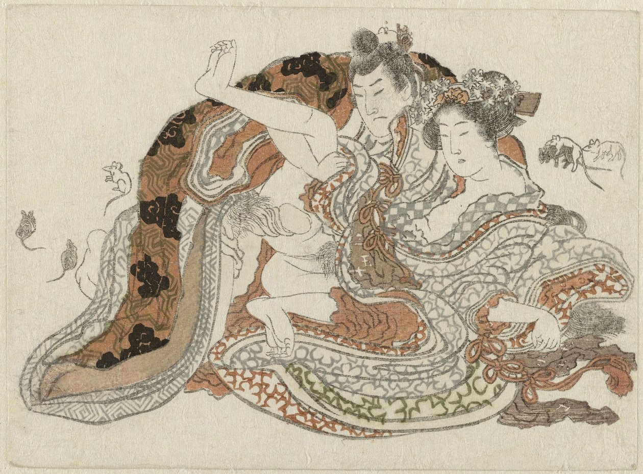 Aşk çifti ve fareler by Katsushika Hokusai (possibly)