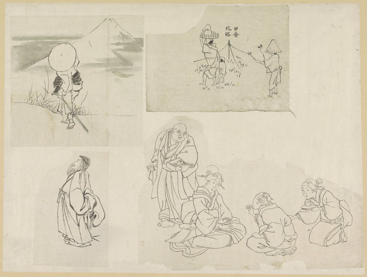 Farklı figürlerle dört sahne by Katsushika Hokusai (possibly)