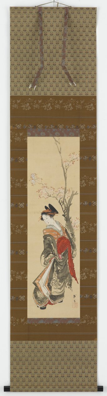 18. yüzyılın sonları ile 19. yüzyılın başlarında bir kiraz ağacının altında bir fahişe. by Katsushika Hokusai