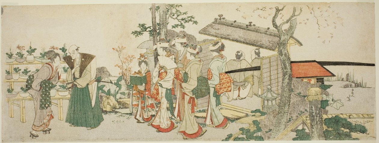Bir Bahçıvan Bahçesine Giren Bir Grup Genç Kadın by Katsushika Hokusai