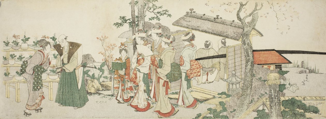 Bir Bahçıvan Bahçesine Giren Bir Grup Genç Kadın by Katsushika Hokusai
