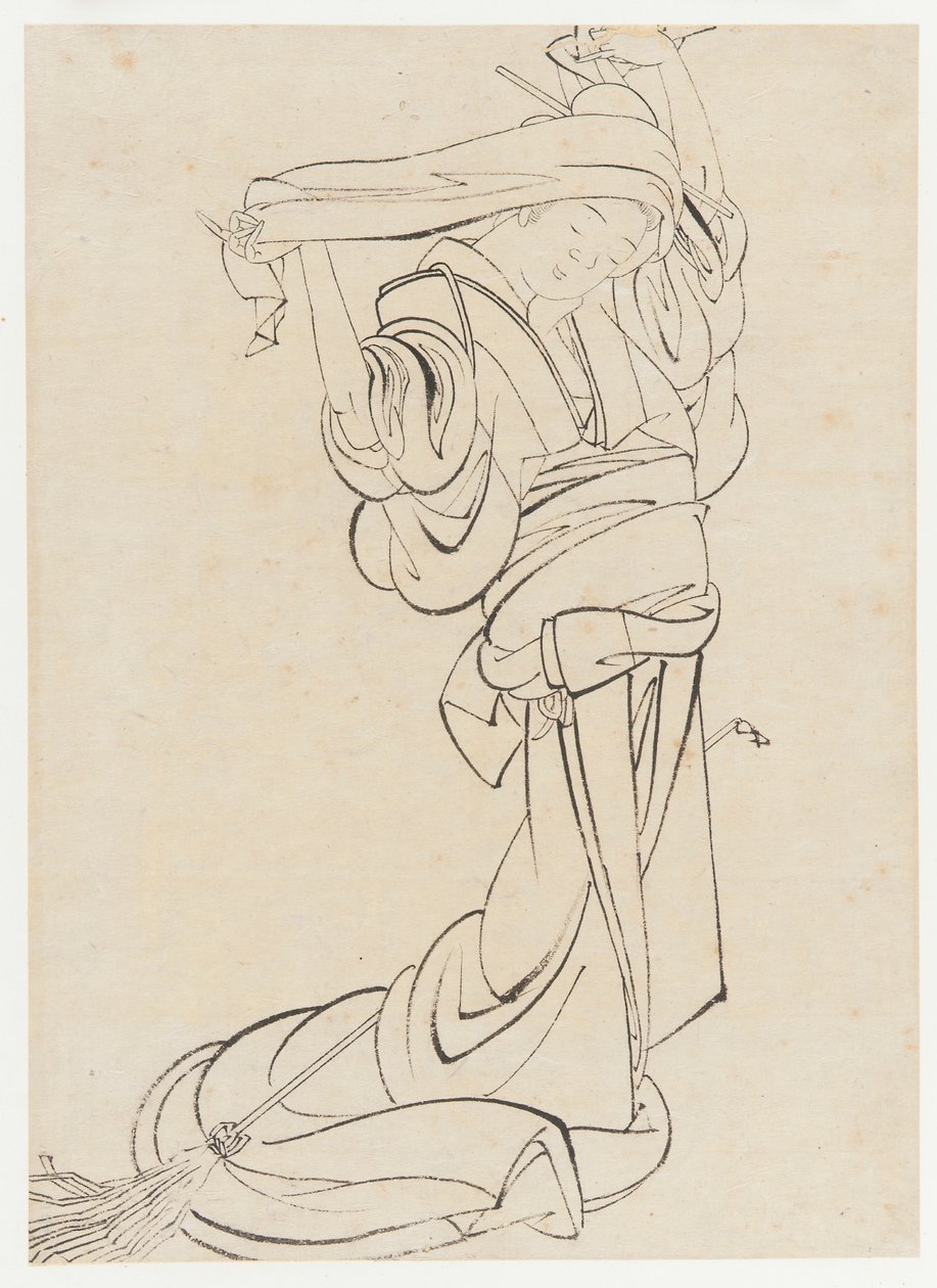 Tozlanmaya hazırlanan bir Hizmetçi, Edo dönemi, 19. yüzyılın başları. by Katsushika Hokusai