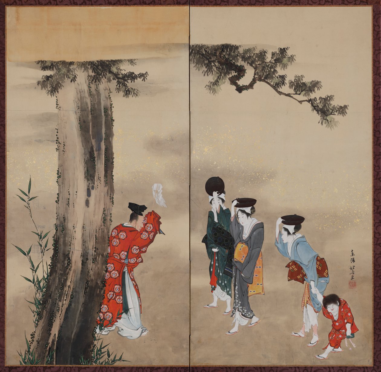 Bir Şinto Rahibi, Üç Kadın ve Bir Çocuk, Edo dönemi, yak. 1799-1801. by Katsushika Hokusai