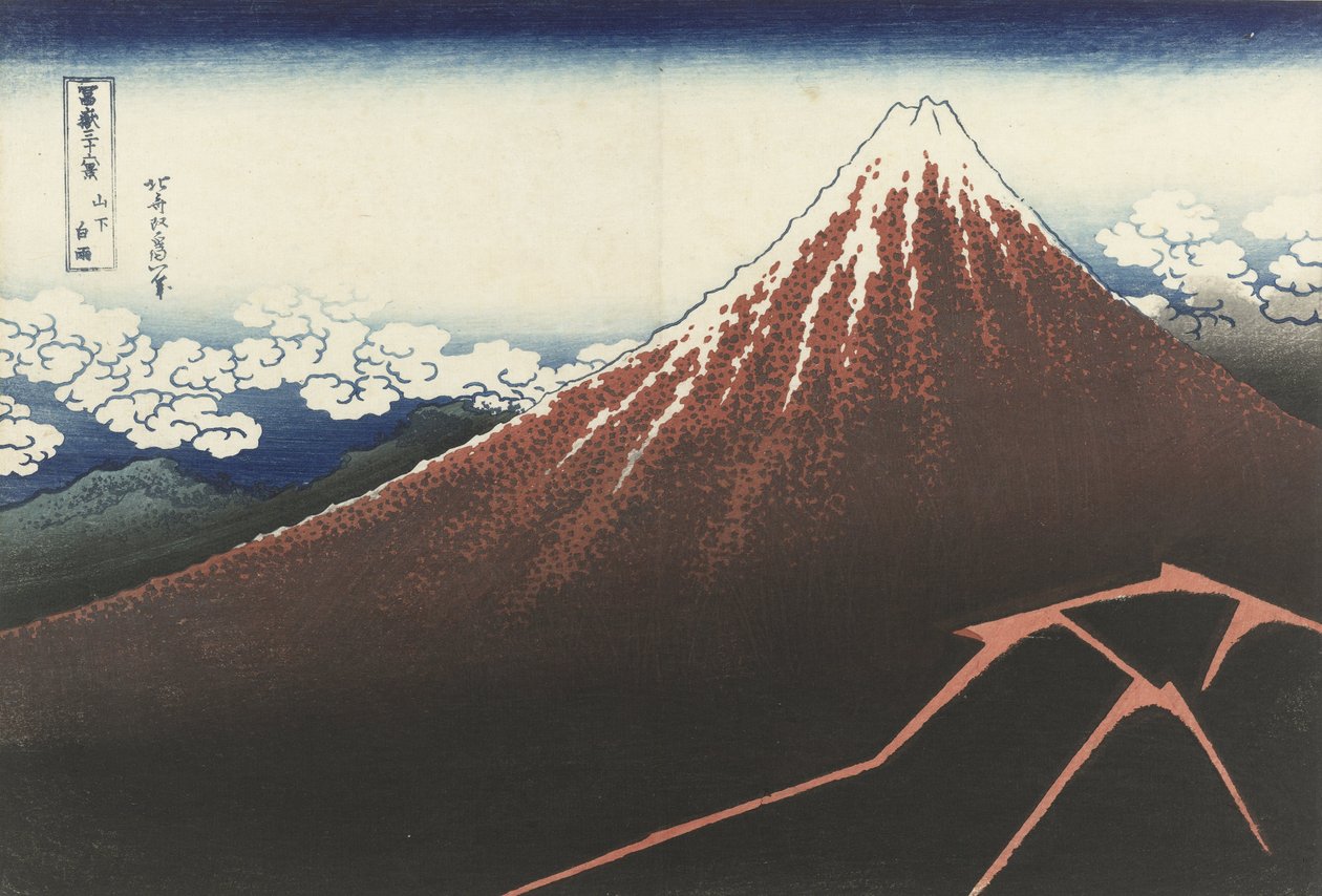 Zirvenin Altında Bir Fırtına, 1830 dolayları (tahta baskı) by Katsushika Hokusai