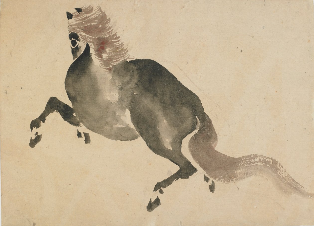 18. yüzyılın sonları ile 19. yüzyılın başlarında koşan bir at. by Katsushika Hokusai