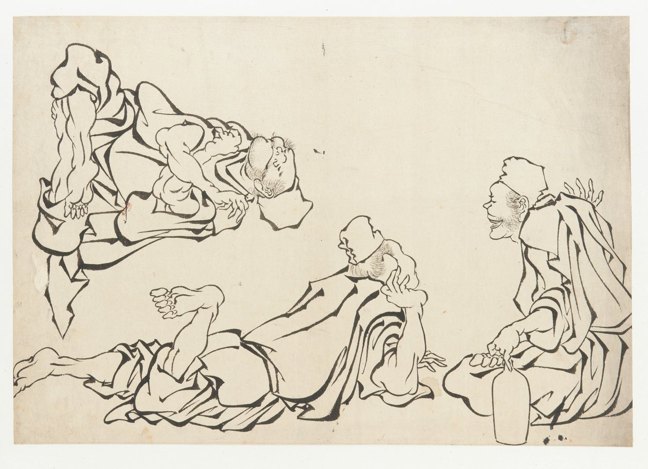 18. yüzyılın sonları ve 19. yüzyılın başlarında bir sake maçı. by Katsushika Hokusai