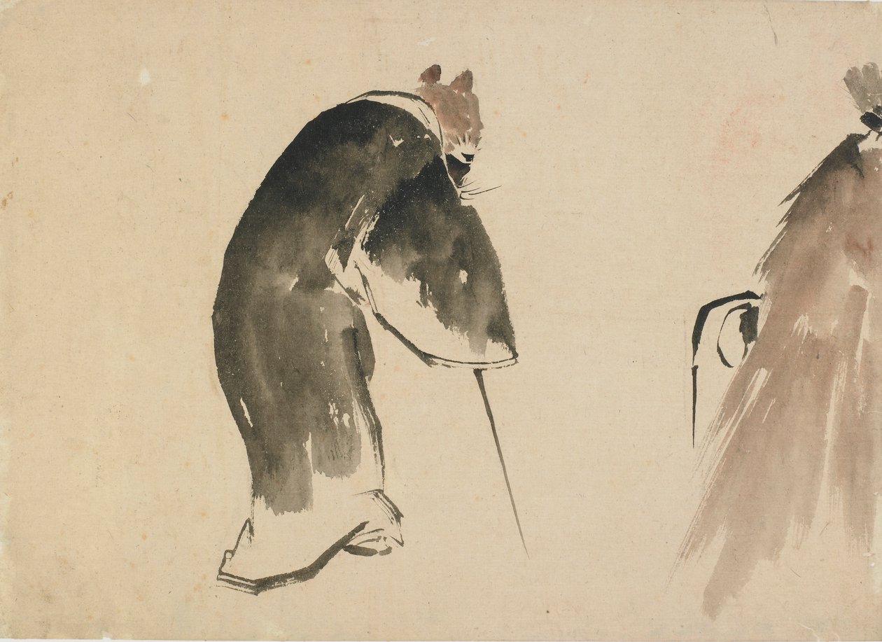 18. yüzyılın sonlarında ve 19. yüzyılın başlarında siyah bir cüppe giymiş yaşlı bir fare. by Katsushika Hokusai