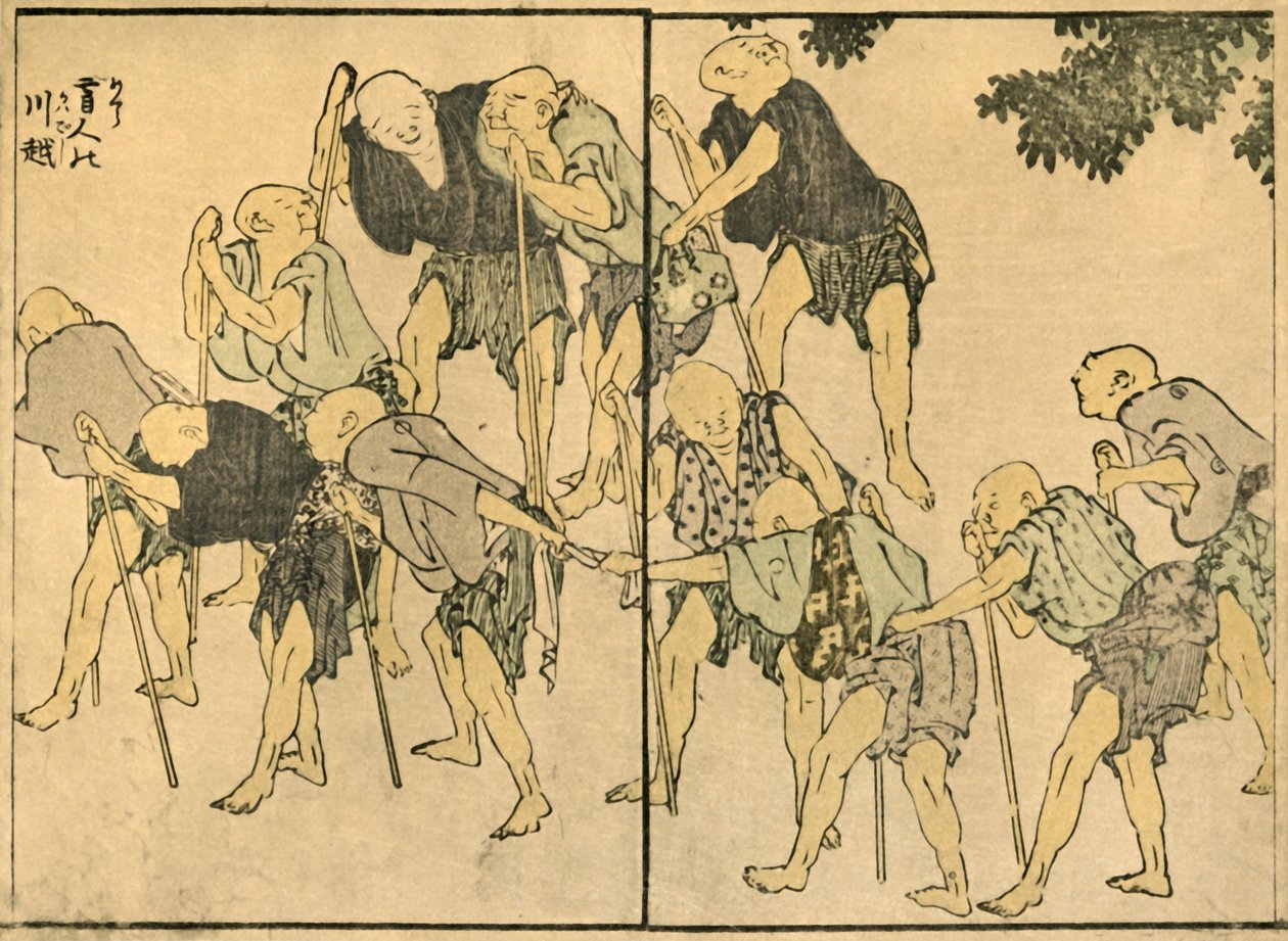 Bastonlu yalınayak yaşlı adamlar, 1820, 1924. by Katsushika Hokusai