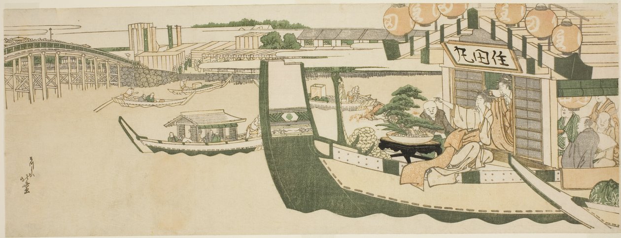 Sumida Nehri üzerinde tekne partileri by Katsushika Hokusai