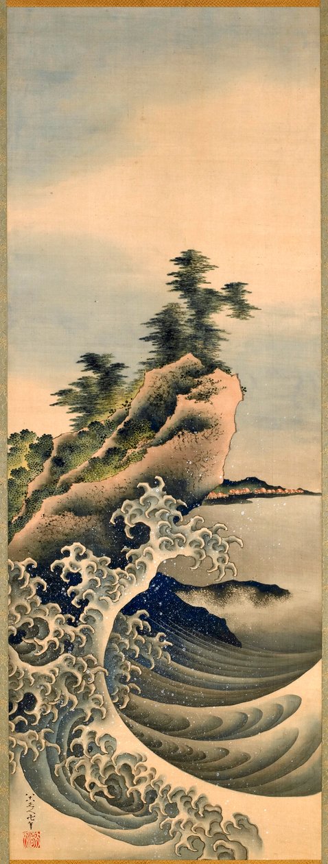 Breaking Waves, Edo Dönemi, 1847 (ipek üzerine mürekkep ve renk) by Katsushika Hokusai