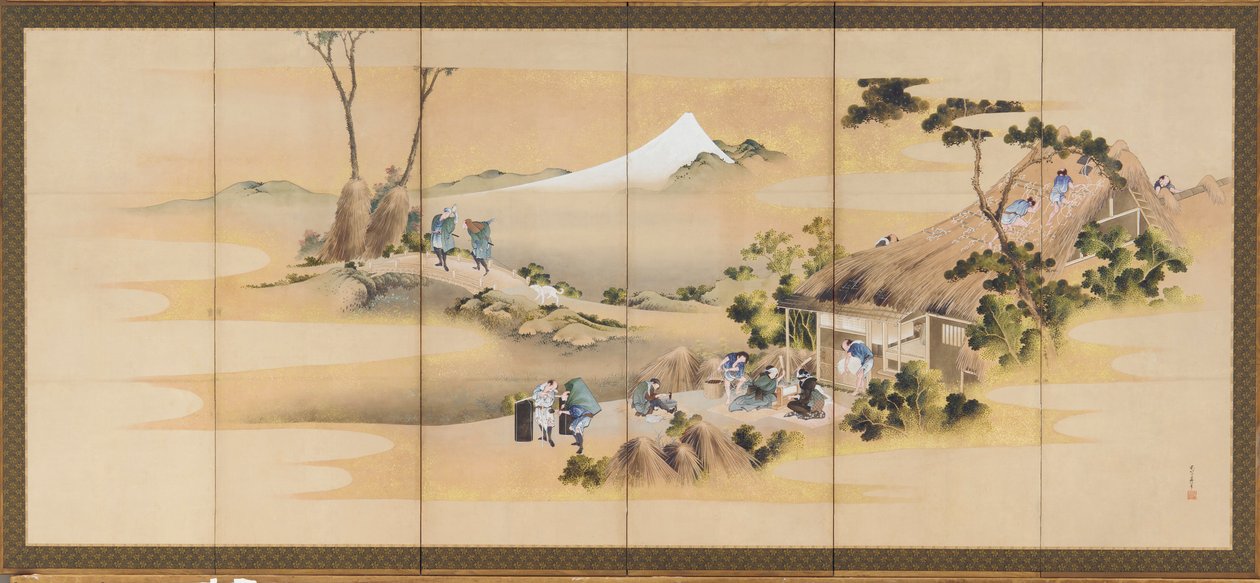 Ülke Manzaraları ve Fuji Dağı, çiftlerden biri, Edo dönemi, yaklaşık. 1830-1832. by Katsushika Hokusai