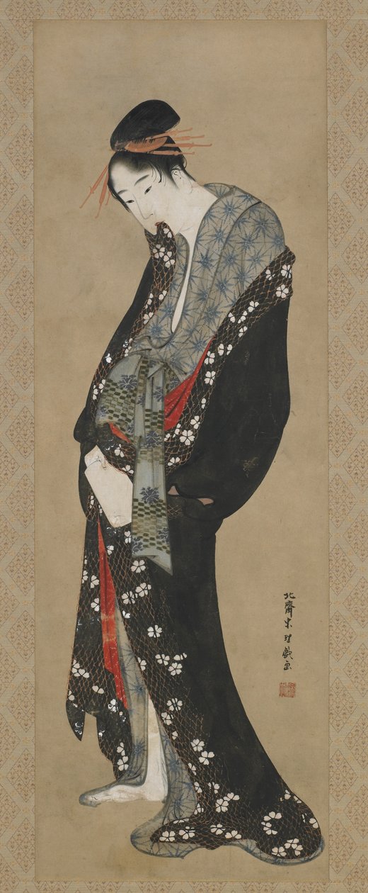 Courtesan, Edo Dönemi (kağıt üzerine mürekkep ve renk) by Katsushika Hokusai