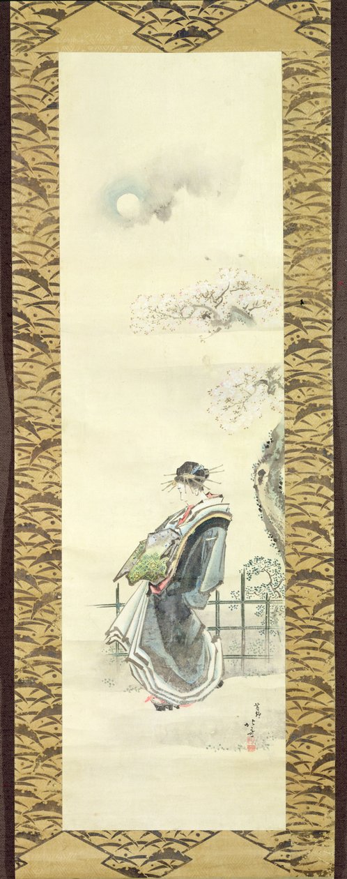 Nezaketçi yürüyüşe çıktı (kağıt üzerinde yıkama ile kalem ve mürekkep) by Katsushika Hokusai
